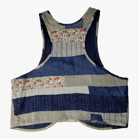 Ruehl Open Patchwork Print Boho Farm Cabin Hippie Cotton Girl's Vest Small - Picture 11 of 14